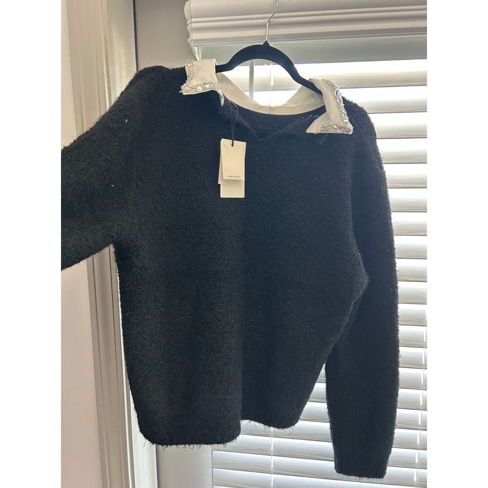 NWT Ted Baker Womens Size XL Black Embellished Collar Sweater